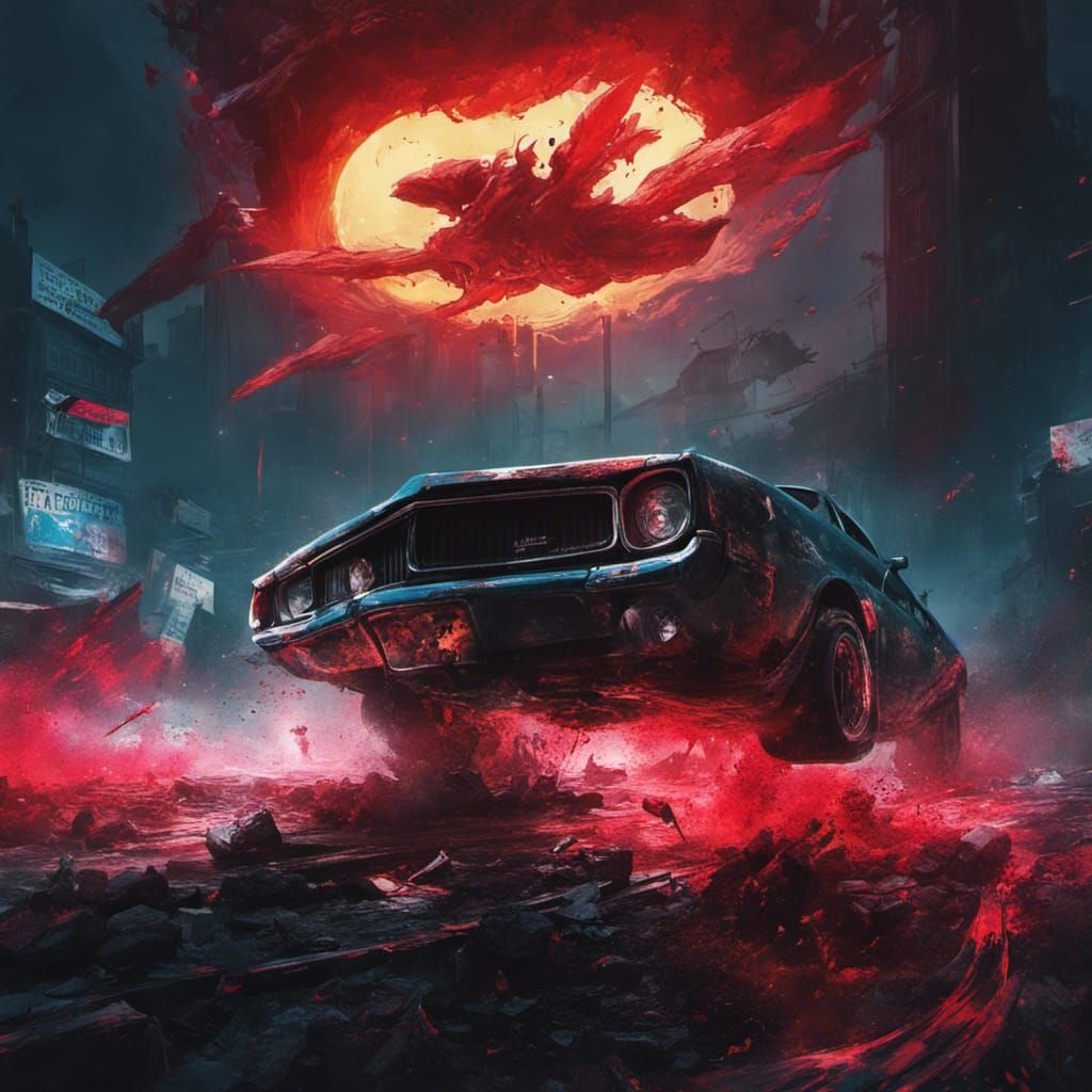 Evil Muscle Car Horror in Retro-Futuristic Style