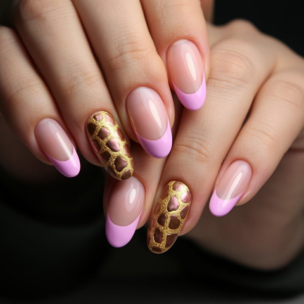 Giraffe Fur Nail Art with French Tips