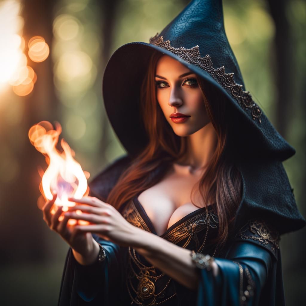 Sorceress Casting Spell: Professional Photography Style