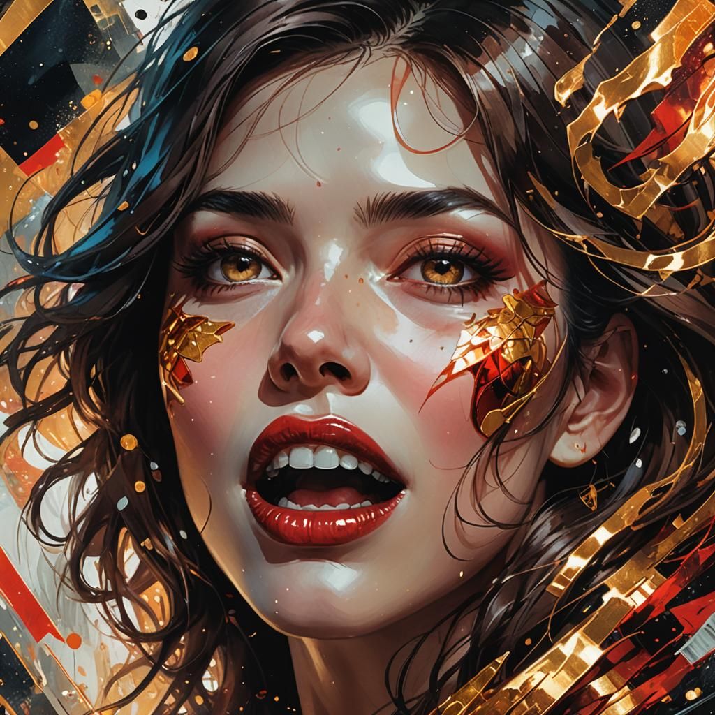 Comic Book Style Woman with Open Mouth