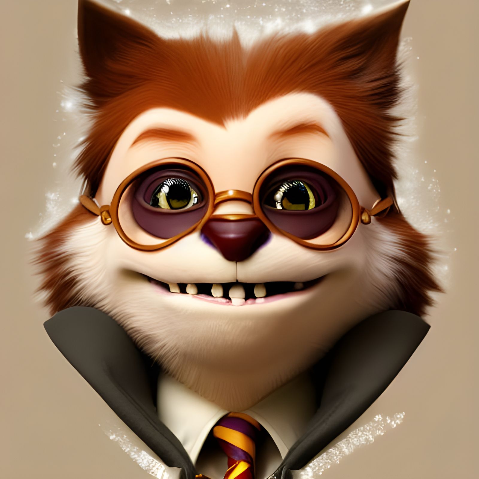 Smiling Furry Harry Potter in Snow, Pixar Style