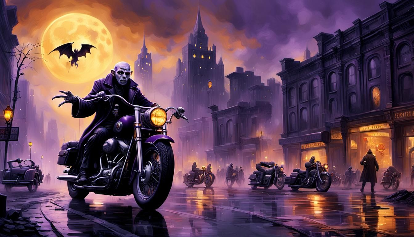 Nosferatu Rides Through Apocalyptic Cityscape