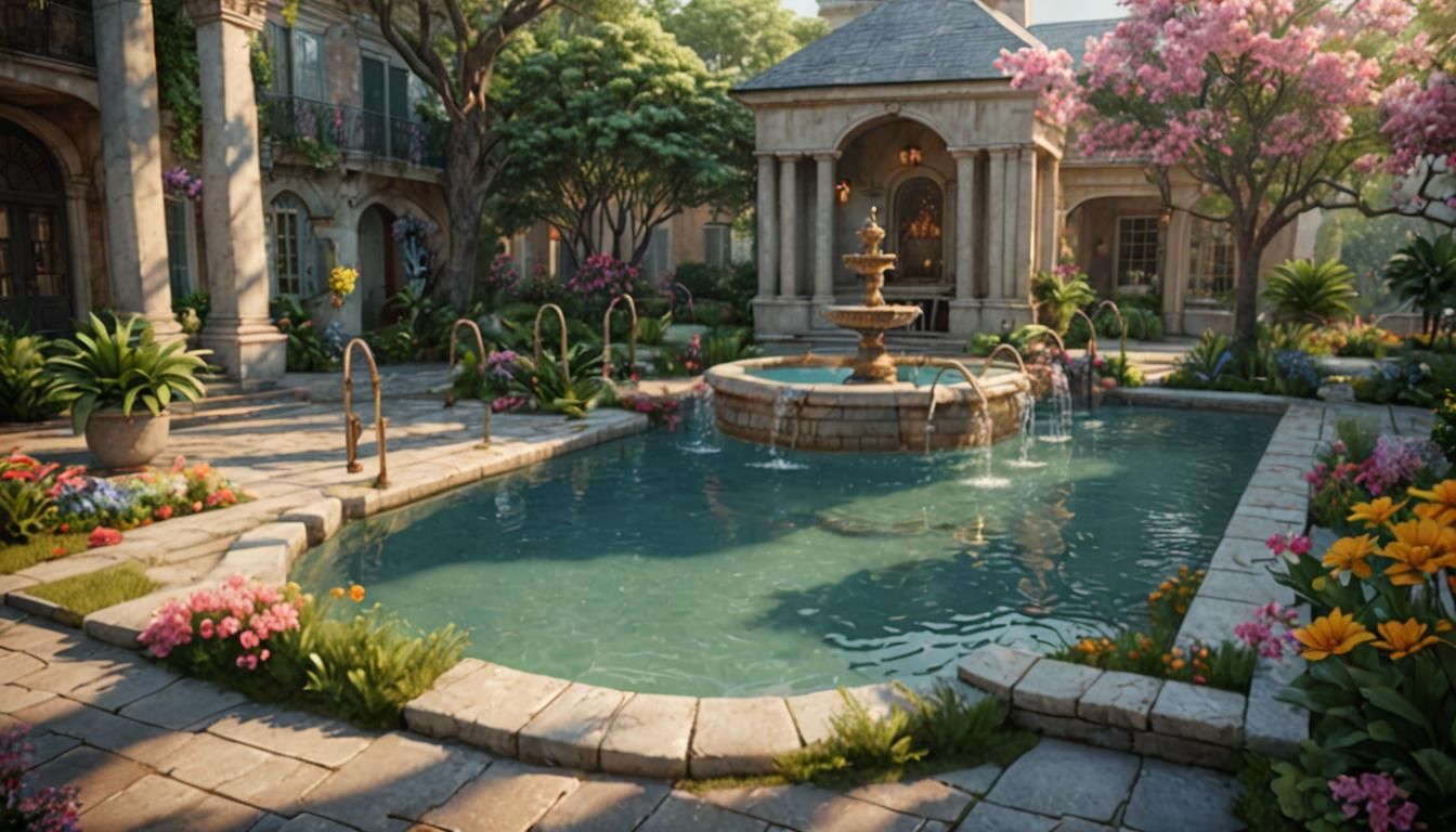 New Orleans Pool with Fountains in Detailed Matte Painting