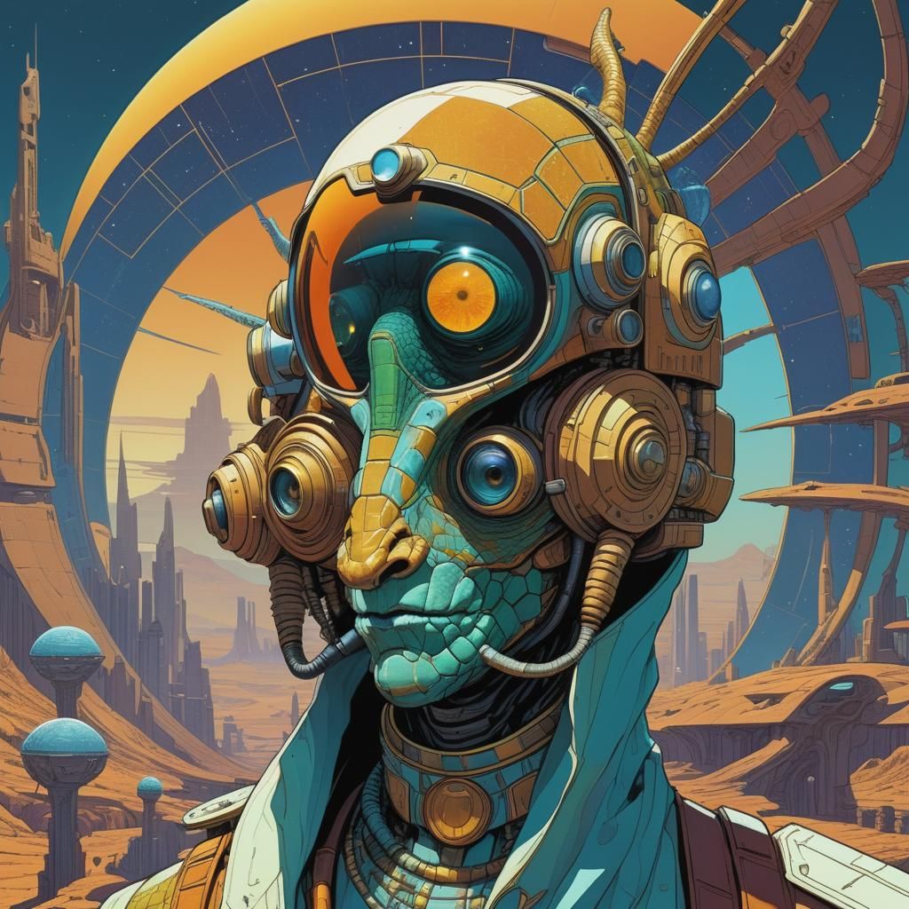 Humanoid Reptilian Species in Solarpunk Style