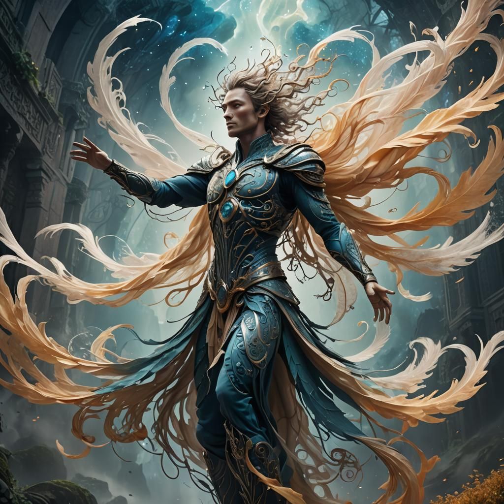 Air Elemental Figure in Dreamlike Environment