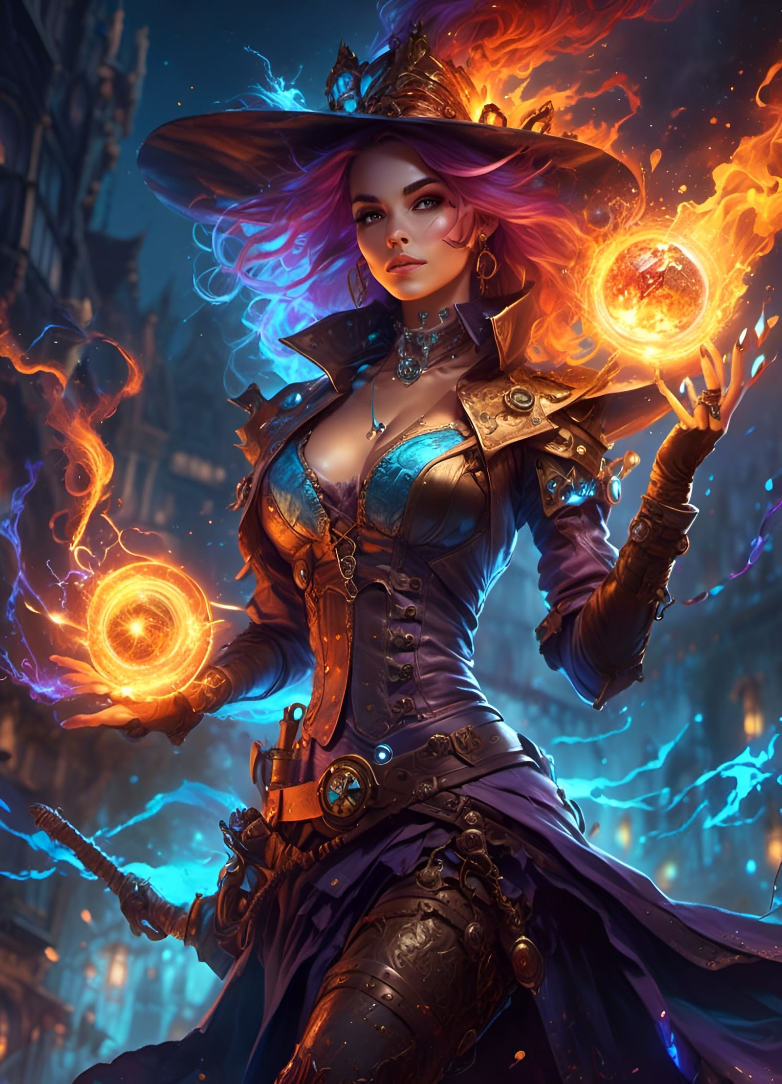 Aetherpunk Fire Witch Digital Art Portrait