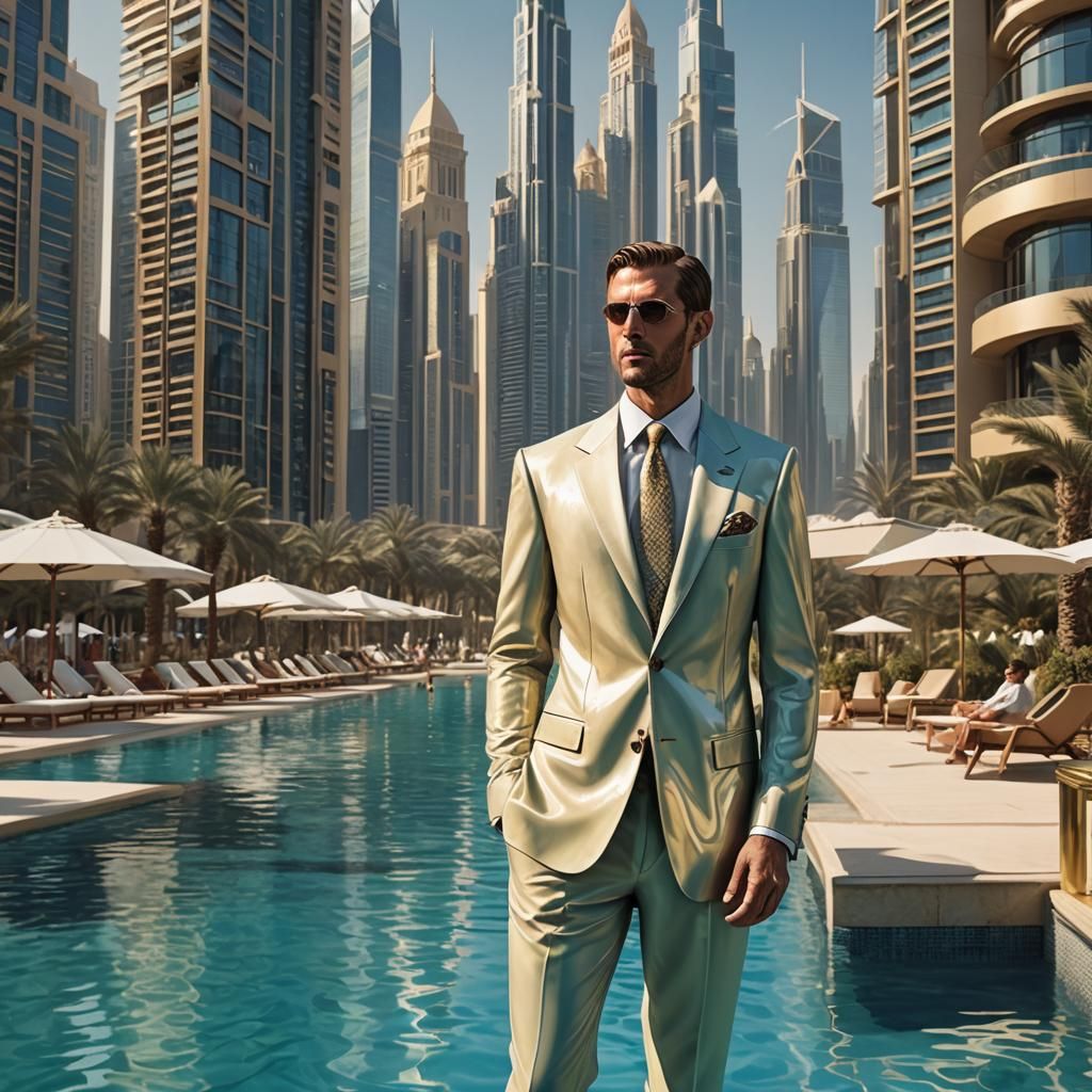 Futuristic Beach Scene in Dubai with Designer Swimwear