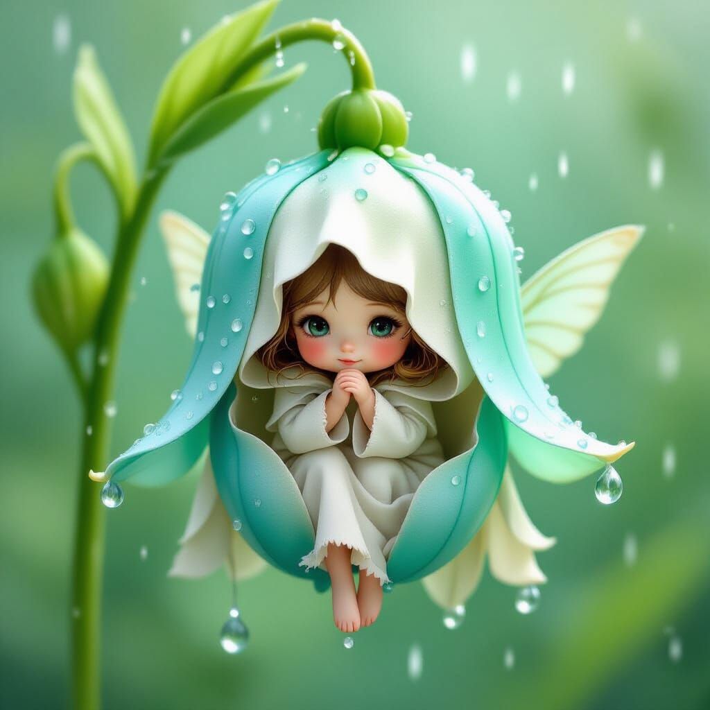 Fairy in Bell Flower, Whimsical Dreamscape