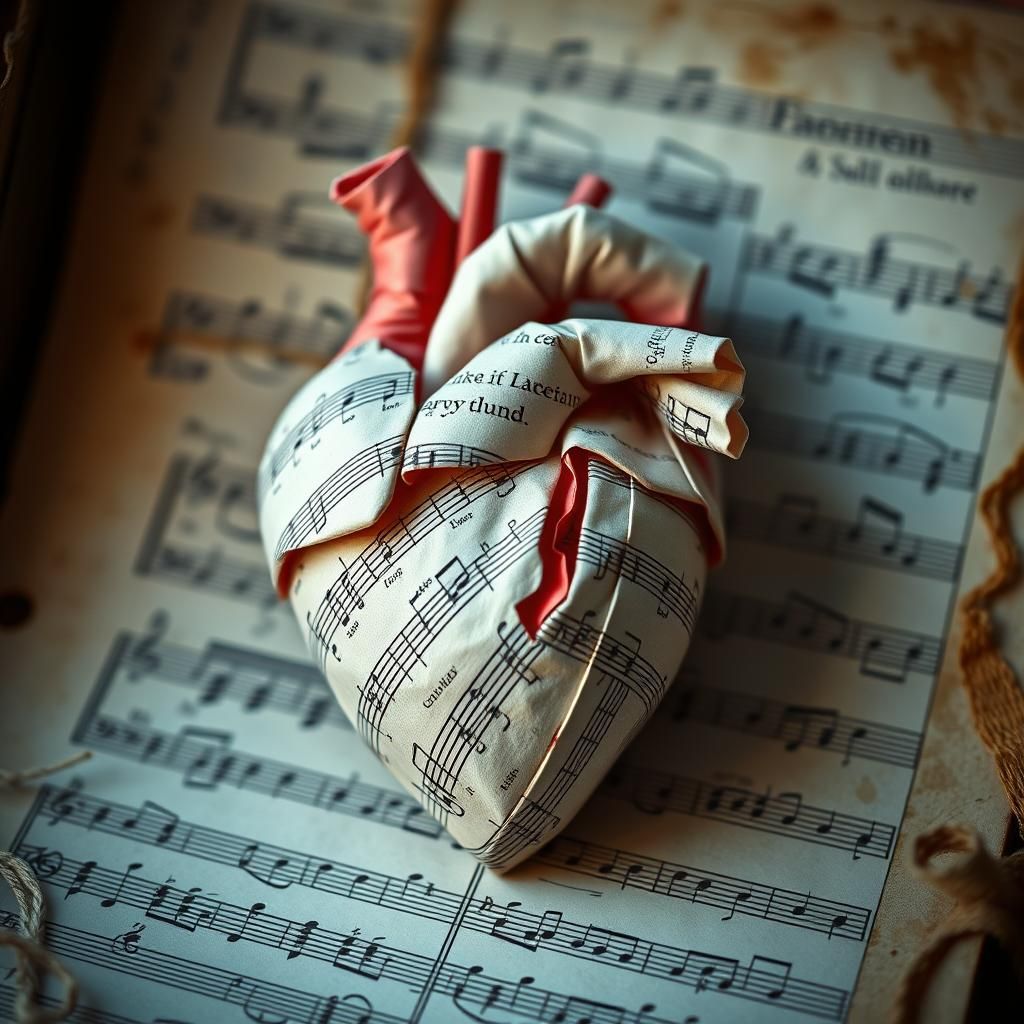 Origami Heart Crafted from Vintage Sheet Music
