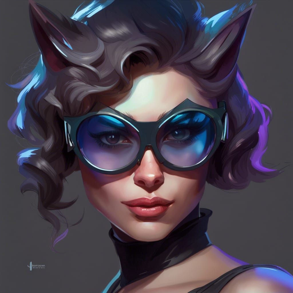 Woman with Catwoman Glasses: Hyperdetailed Portrait