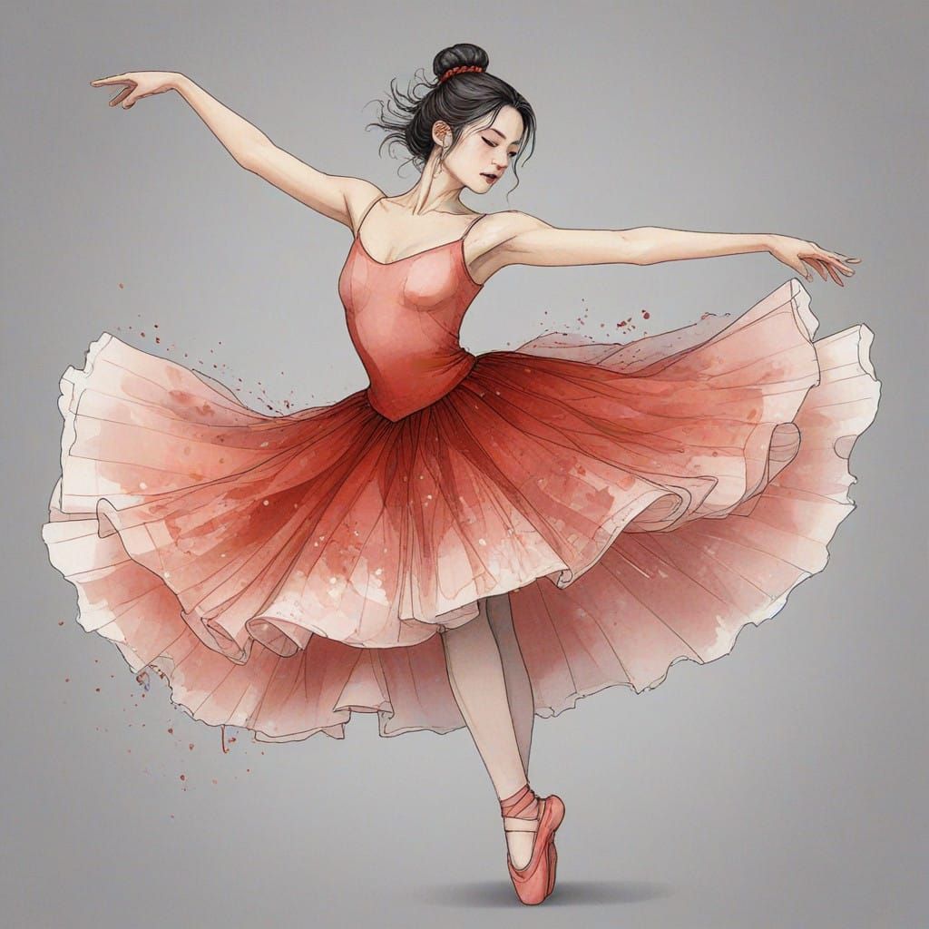 Ethereal Ballerina in Mid-Jeté, in a Delicate Watercolor Sty...