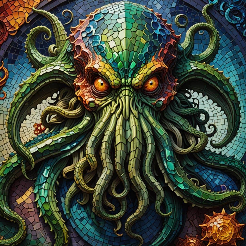 Cthulhu Mosaic in Vibrant Hyperrealism