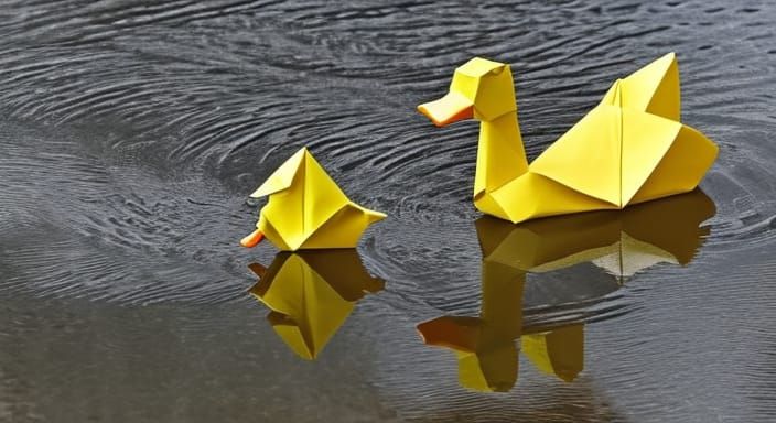 Yellow Origami Duck And Duckling