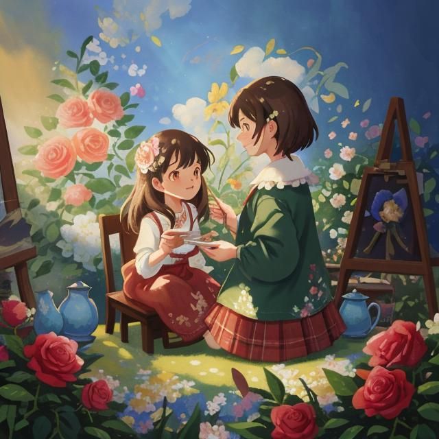 Floral Tea Party Still Life in Gouache Watercolor Style