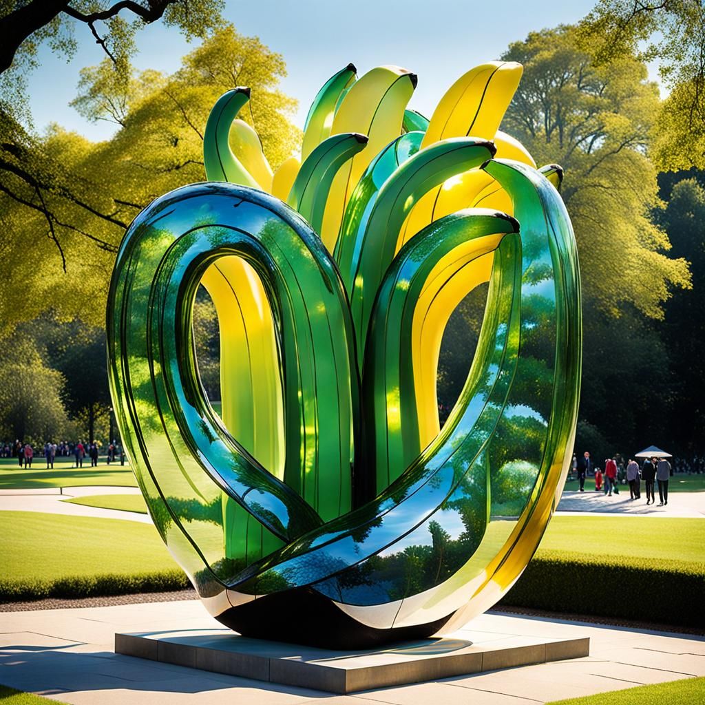 Abstract Glass Banana Sculpture in Park