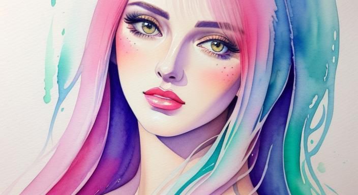 Watercolor Portrait of a Beautiful Girl