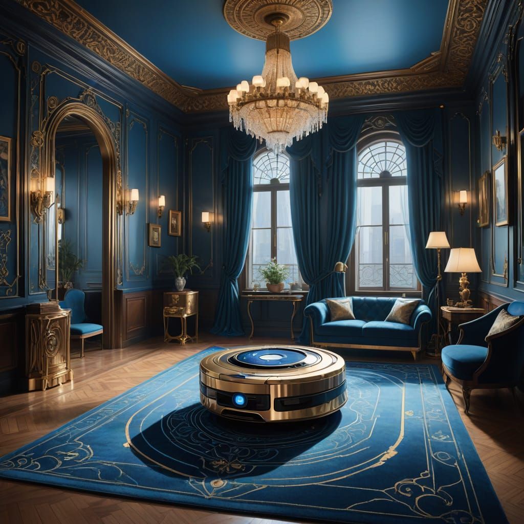 Vintage Fantasy Roomba Glides Across Luxurious Parlor in Dre...