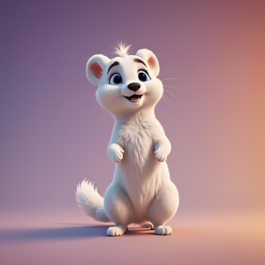 Fluffy Ermine-like Character in Pixar Style 3D Art