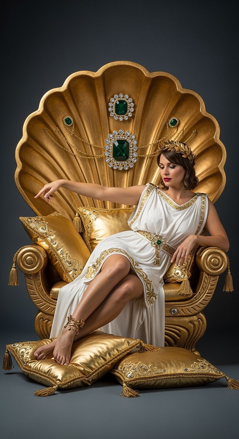 Roman Empress on Golden Seashell Throne, Bokeh Style