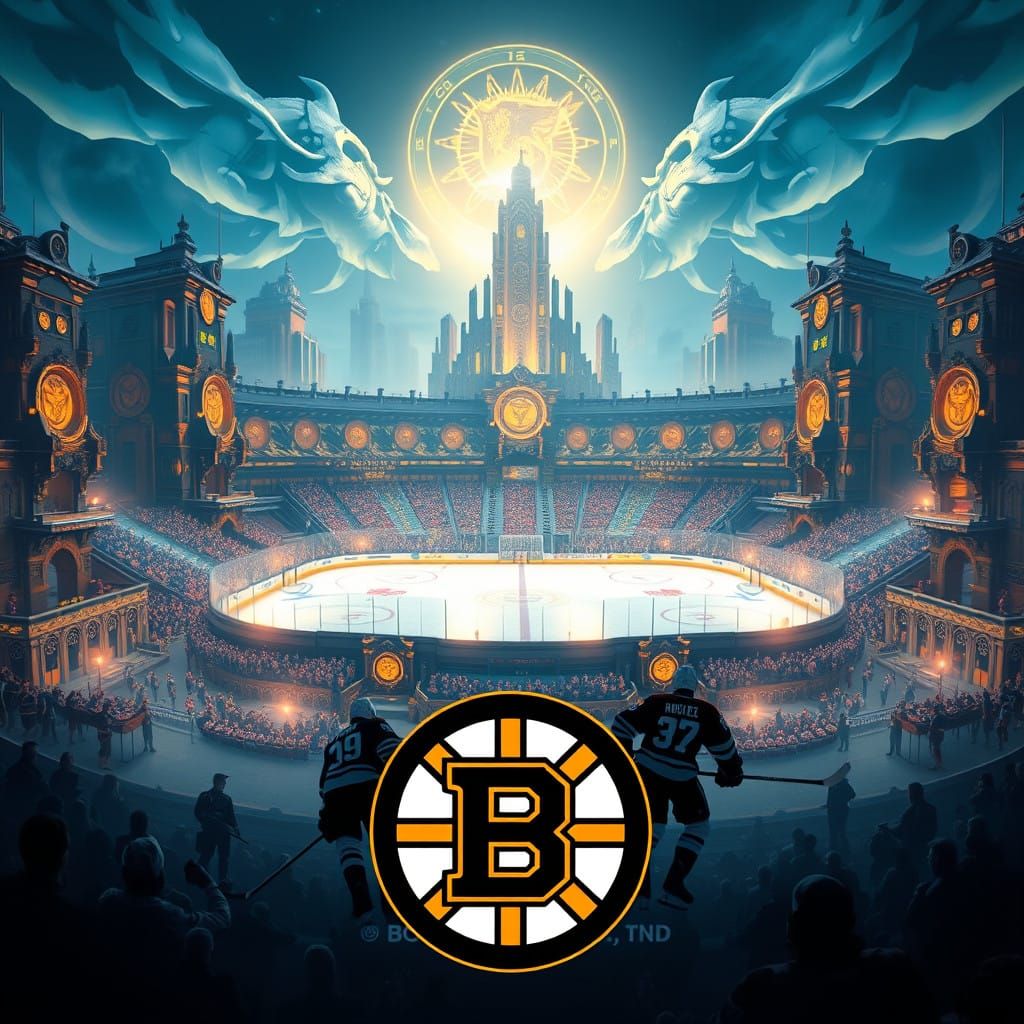 Boston Bruins in a Futuristic Hockey Arena