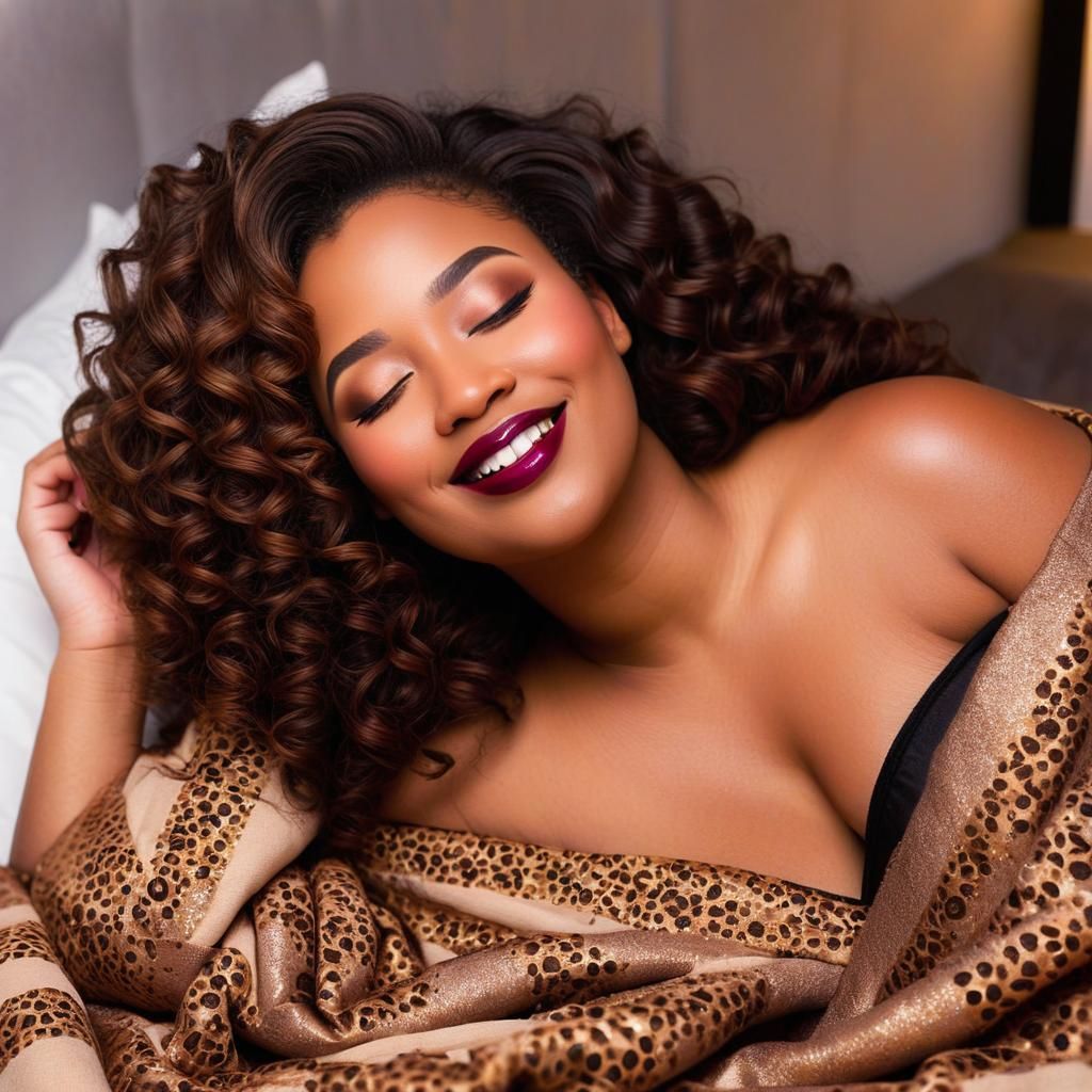 Dreaming Black Woman Portrait with Elaborate Makeup