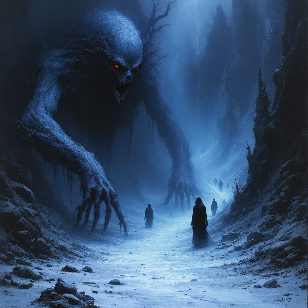 Abstract Hellish Horrors in White and Blue