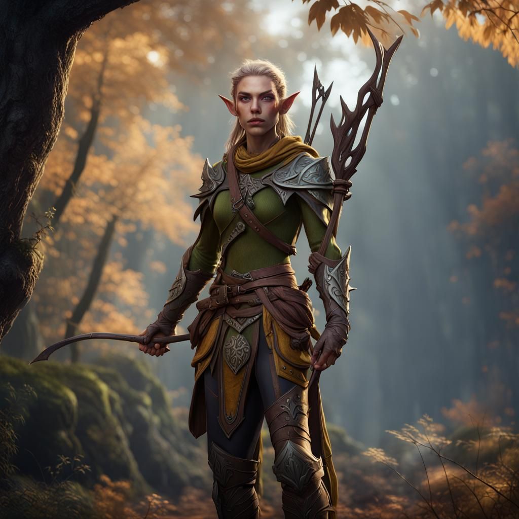 Detailed Wood Elf Ranger in Fantasy Art Style