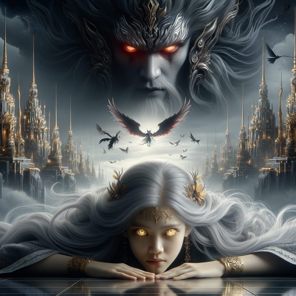 Gothic Fantasy Woman Awakens in Floating City