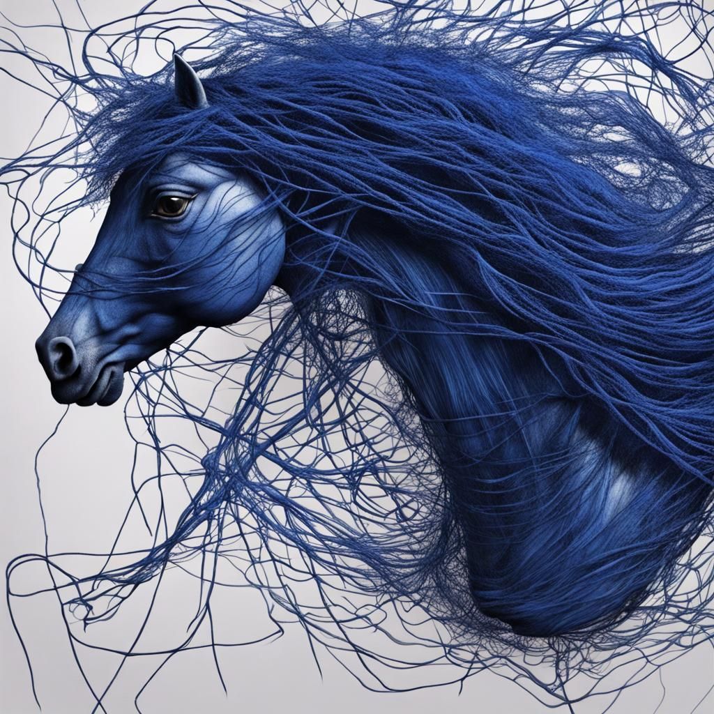 Blue Thread Horse in Chaotic Jungle