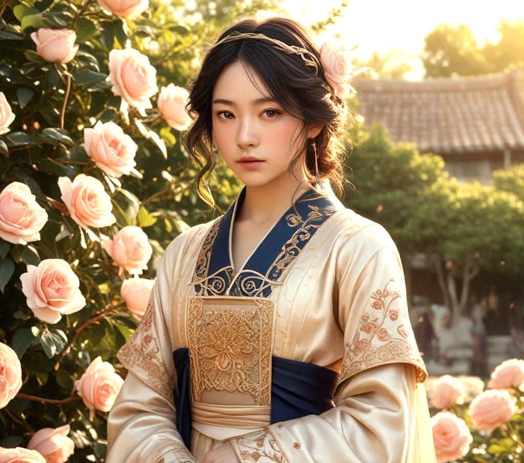 Ethereal Mage Princess in Rose Garden, Hyperrealistic Anime ...