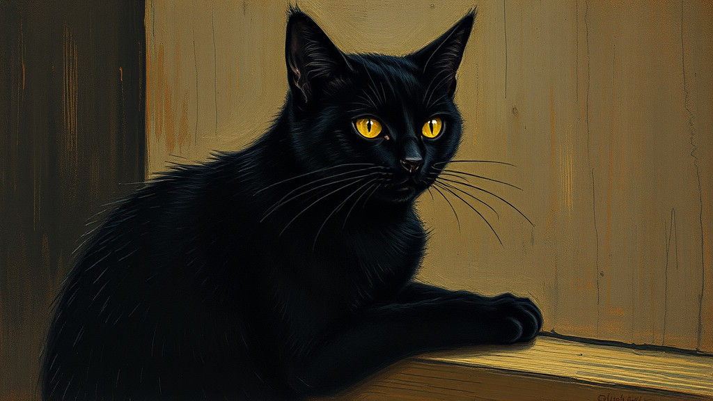 Mysterious Black Cat in a Smoky Cafe
