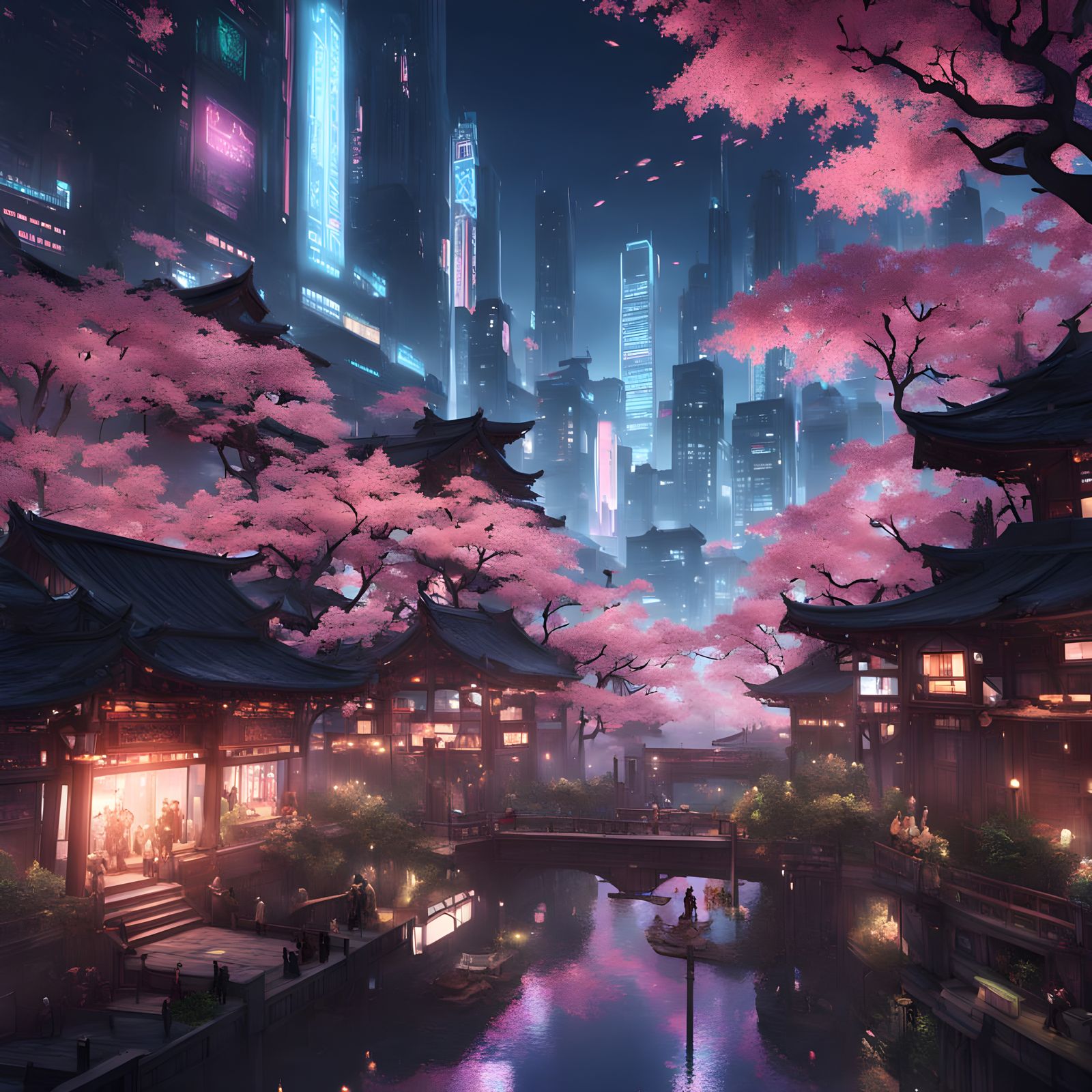 Vibrant Futuristic Cityscape in Japanese Anime Style
