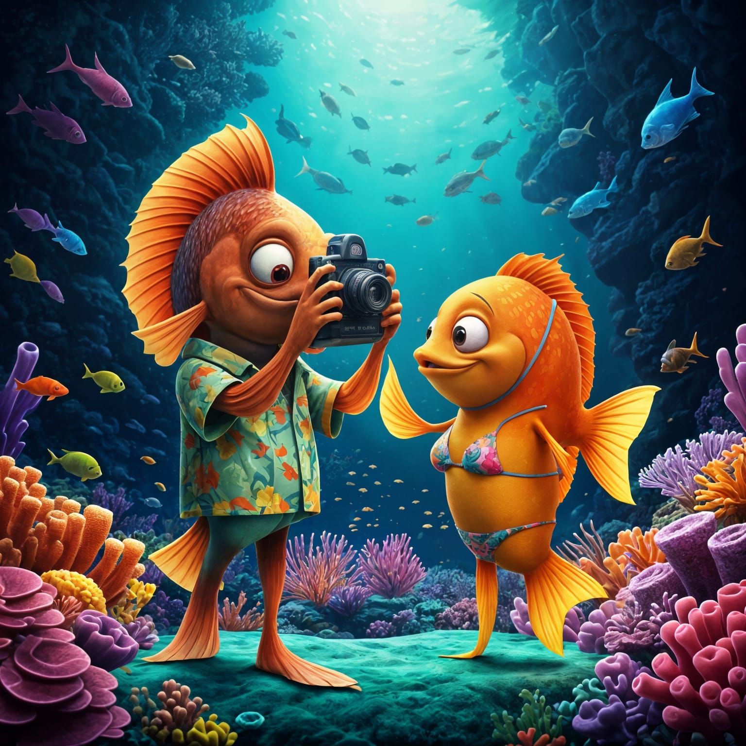 Vibrant Underwater Scene in 3D Digital Art