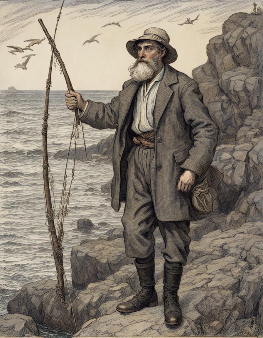 Fisherman in Golden Age Illustration Style