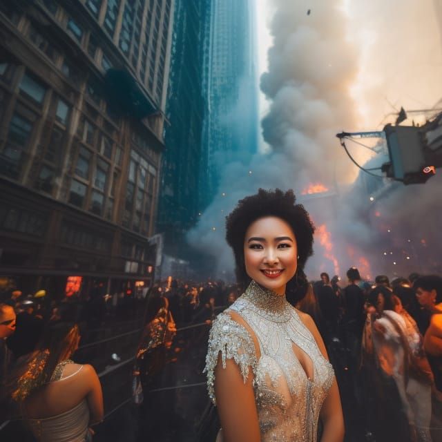 Pencil Sketch: Girl's Selfie with Burning Building
