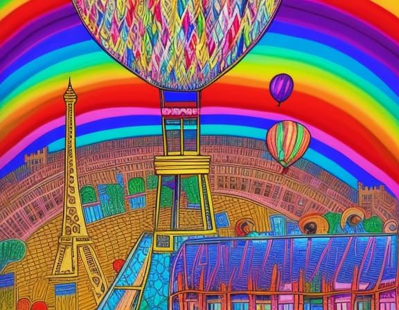 Balloons in Paris II - Coloring page style