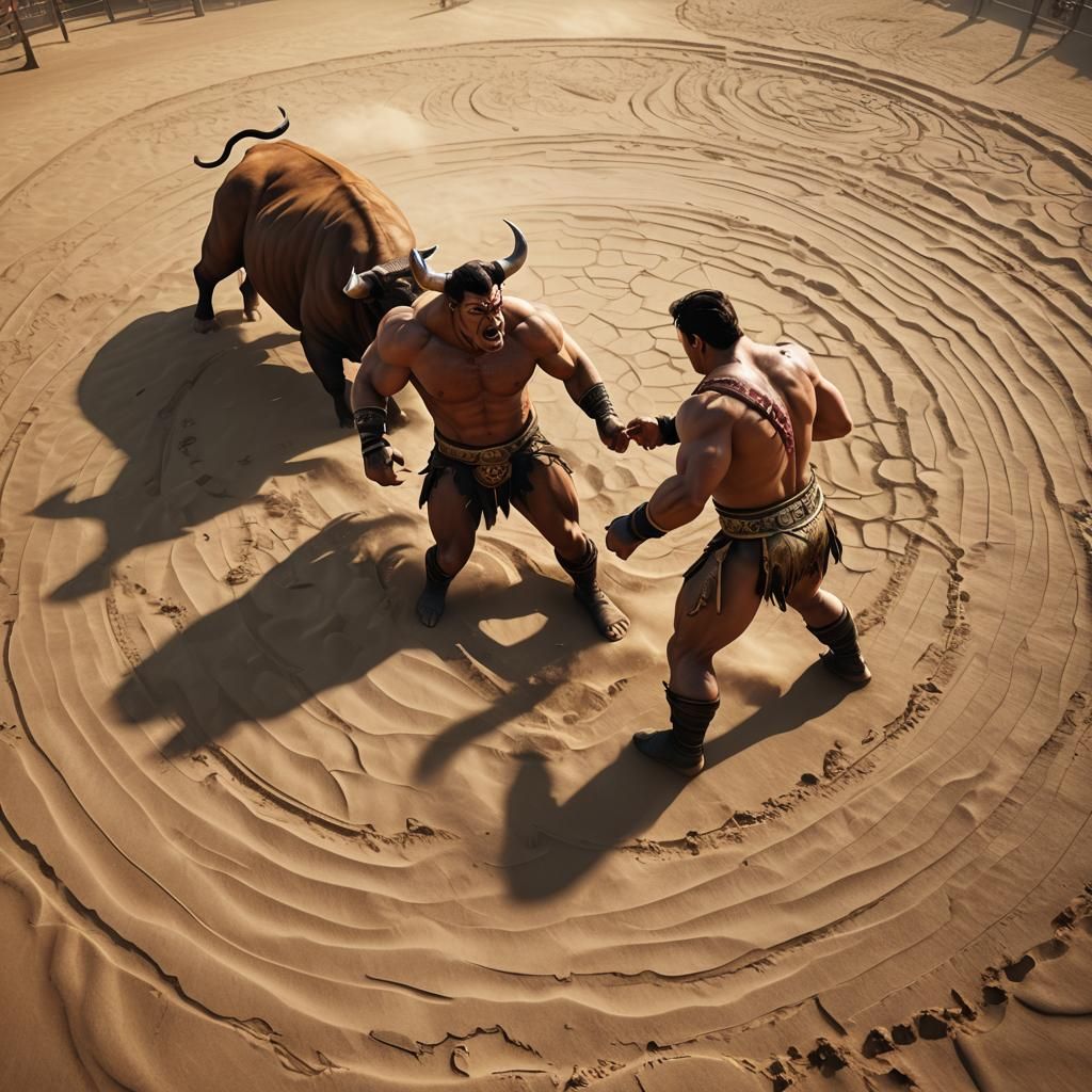 Epic Fantasy: Bull Wrestler vs Wrestler Bull