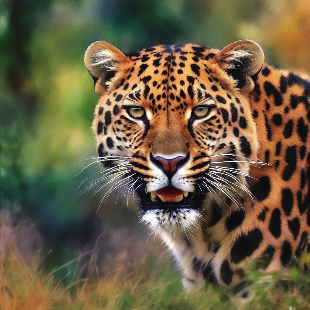 Hyperrealistic Leopard Roar in Vibrant Jungle Scene