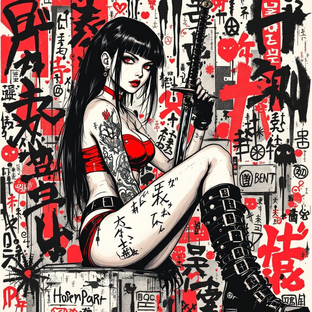 Manga-Inspired Cyberpunk Woman with Katana