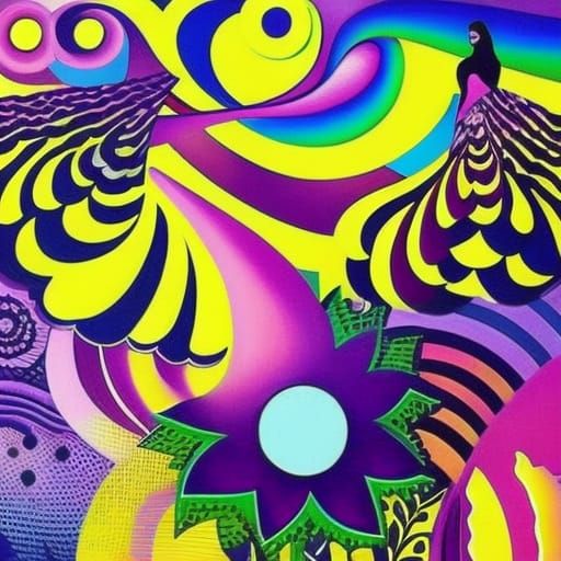 Vibrant Surrealist Art in Yellow, Pink, and Purple