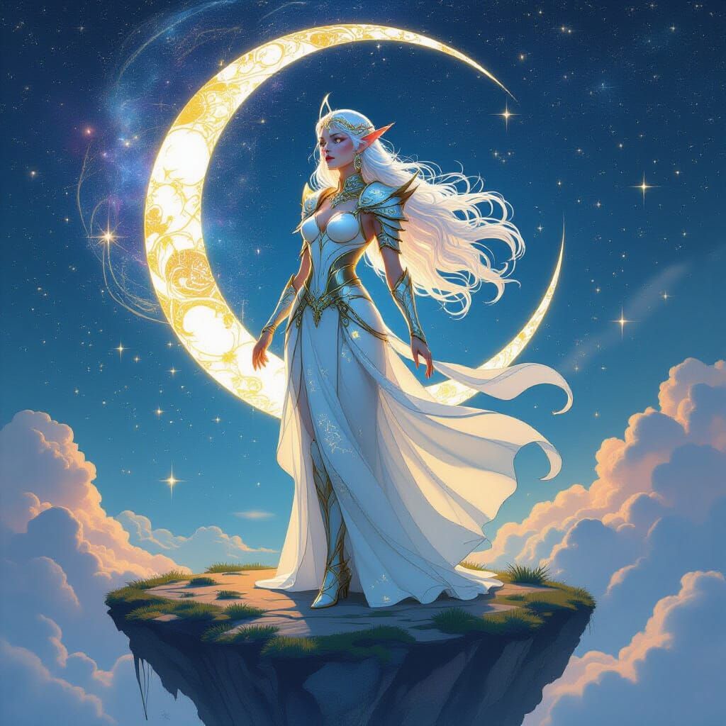 Celestial Elf Warrior in Art Nouveau Style