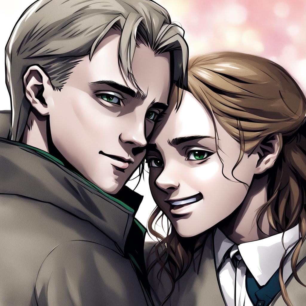 Draco and Hermione in Anime Key Visual Style