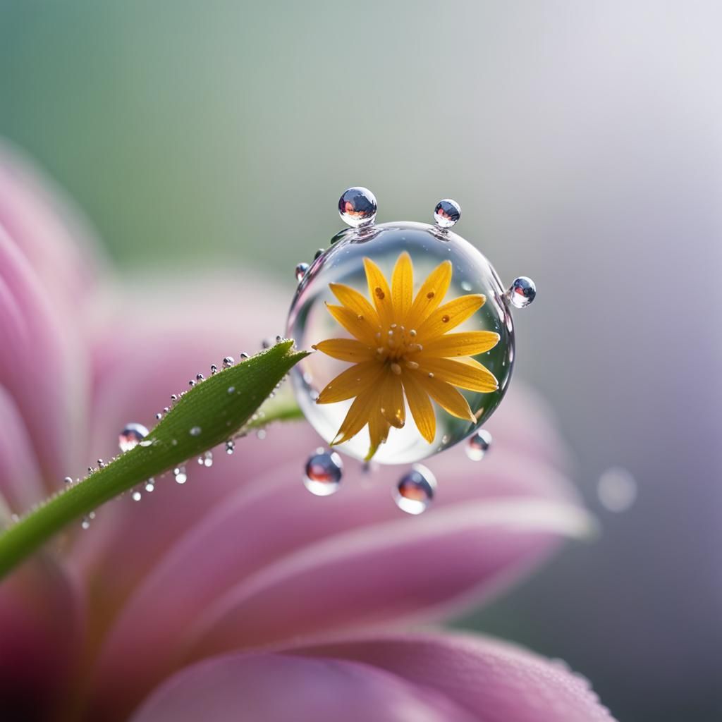 Dew Drops Reflecting Miniature Worlds: Macrophotography