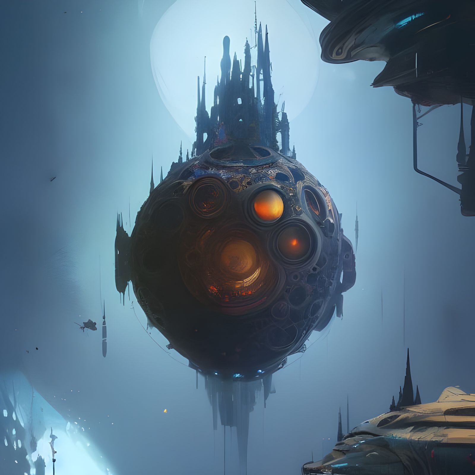 Surreal Spaceship in Deep Space, Ornate Sci-Fi Art