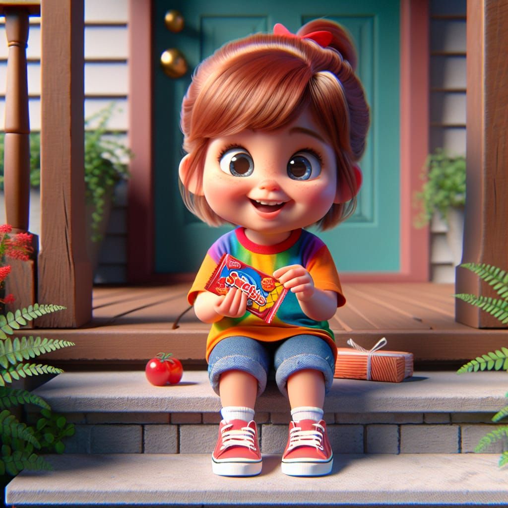 Disney Pixar style 3D adorable little girl, wearing play clo...