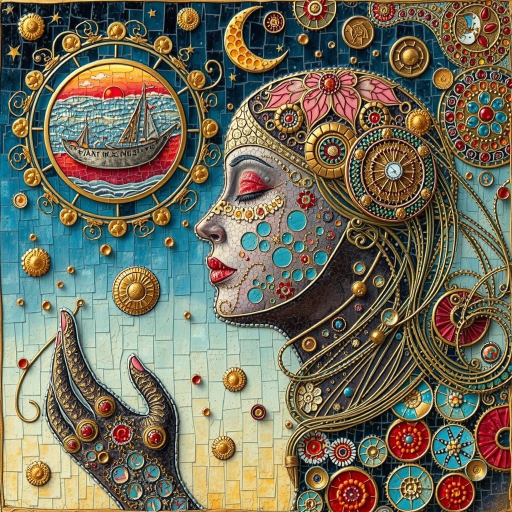 Surreal Kintsugi Portrait in Vibrant Impasto Colors