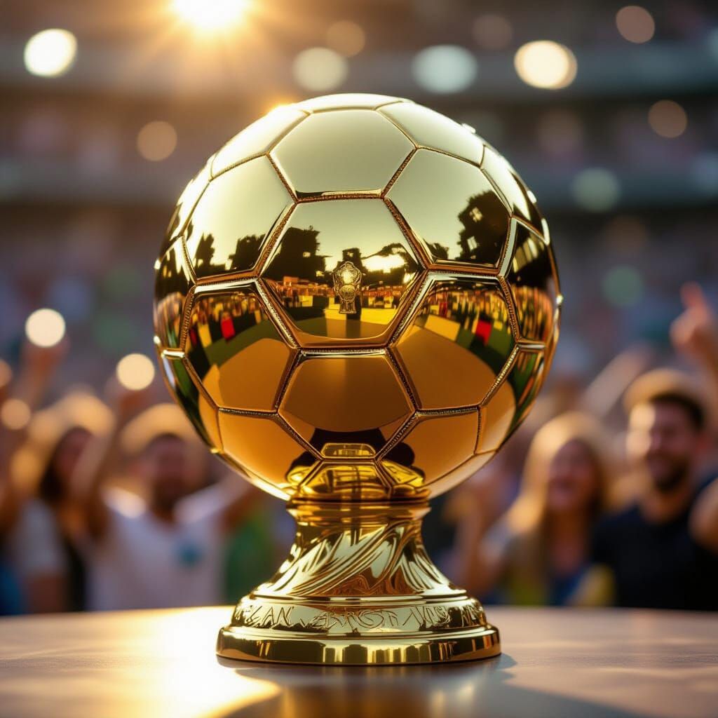 Golden Ballon d'Or Trophy Gleaming in Cinematic Light