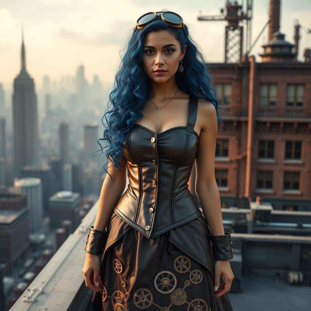 Goddess of Industry in Cyberpunk Attire