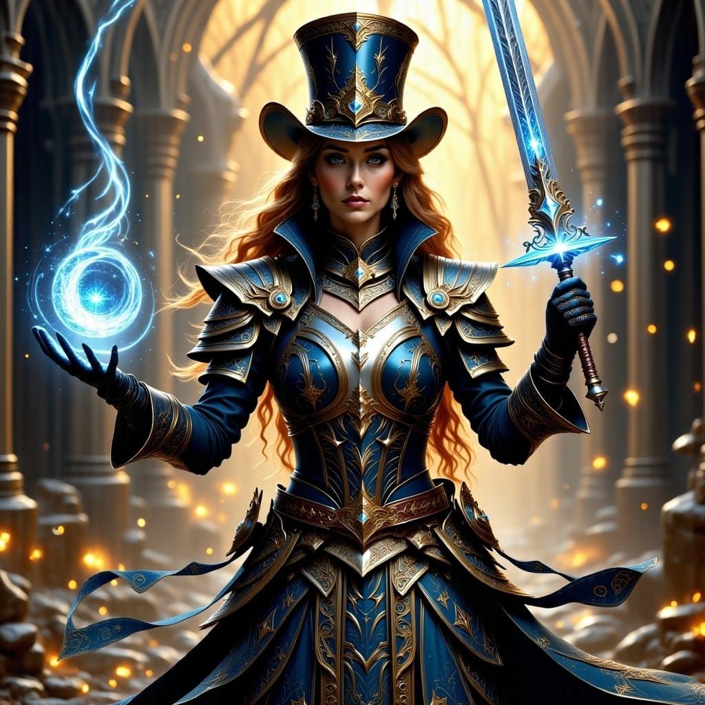 Steampunk Battlemage Woman Casting Magic