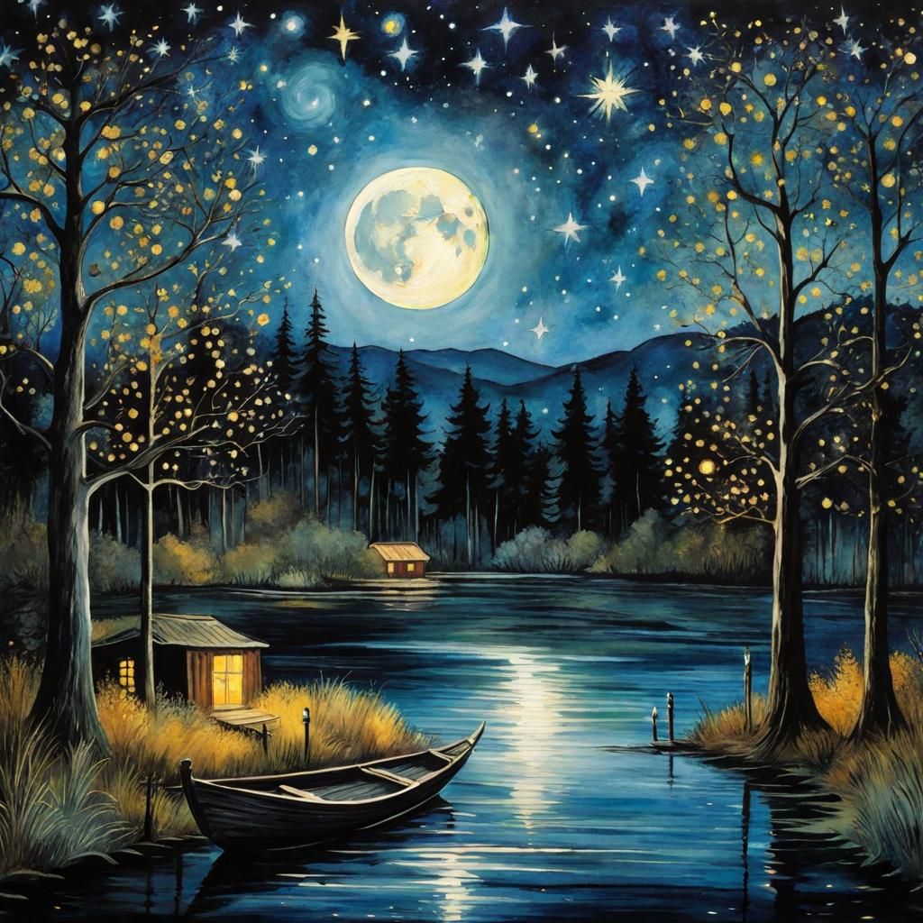 Gothic Starry Night in Watercolor Style